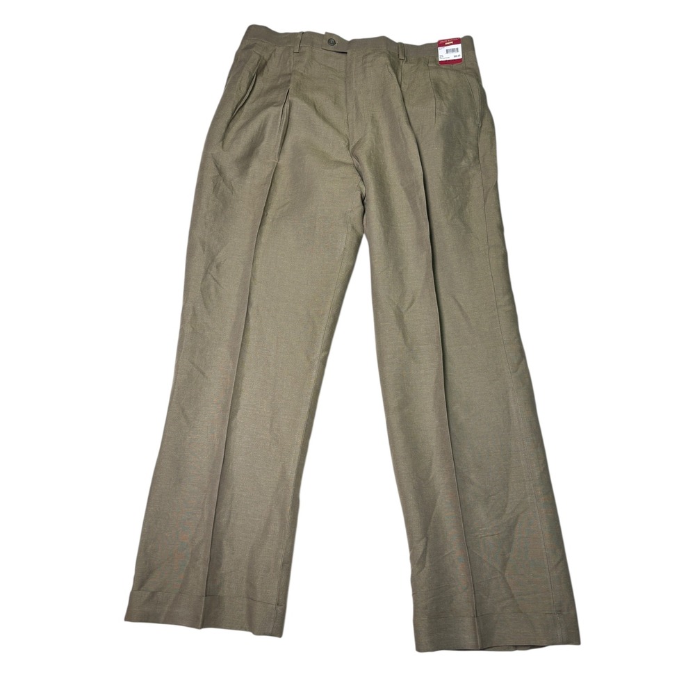 NWT Louis Raphael Men's Celery Fine Linen Viscose Pleated Dress Pants W38 L32